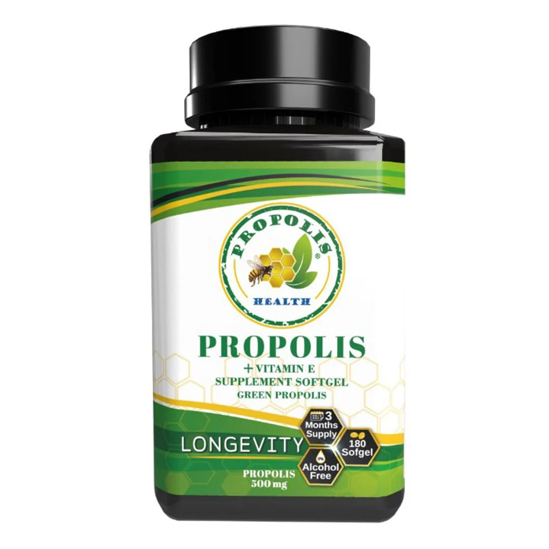 Bee Propolis Softgel Longevity 180 Capsules | Boost Your Bee Therapy 3 Months Suply | Concentrate Minimum 25% Dry Extract - 1000mg Per 2 Capsules.