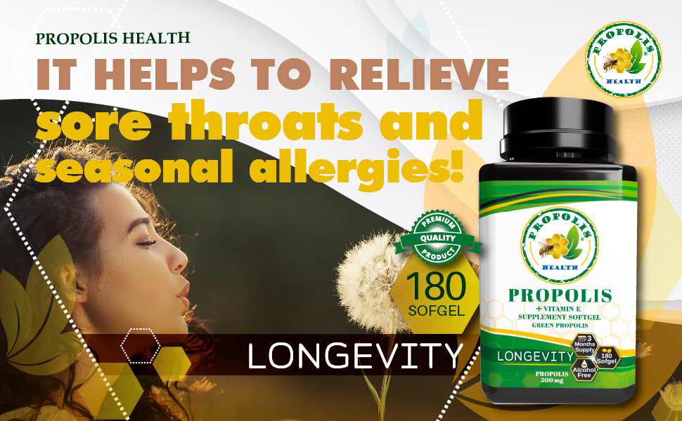 Bee Propolis Softgel Longevity 180 Capsules | Boost Your Bee Therapy 3 Months Suply | Concentrate Minimum 25% Dry Extract - 1000mg Per 2 Capsules.