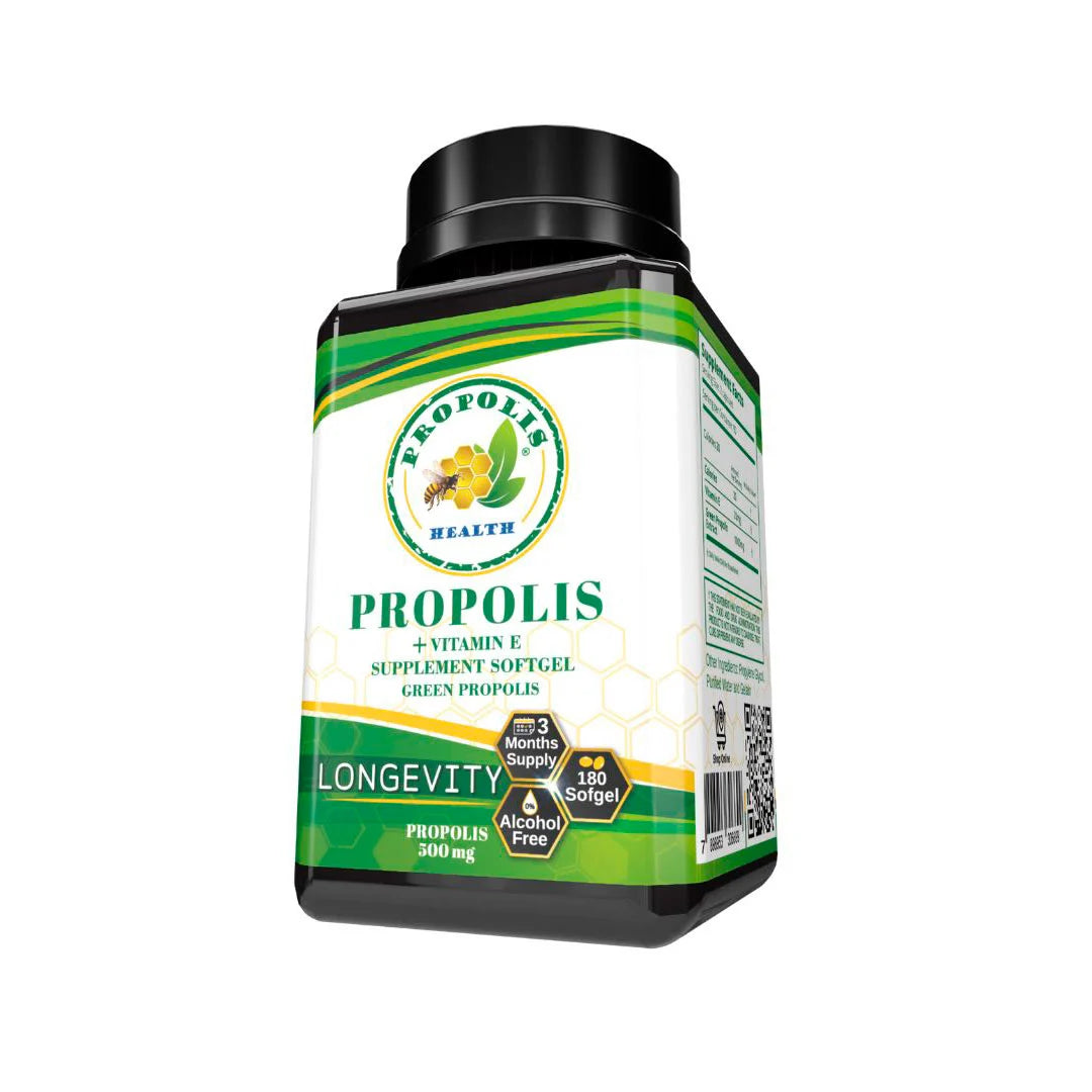 Bee Propolis Softgel Longevity 180 Capsules | Boost Your Bee Therapy 3 Months Suply | Concentrate Minimum 25% Dry Extract - 1000mg Per 2 Capsules.