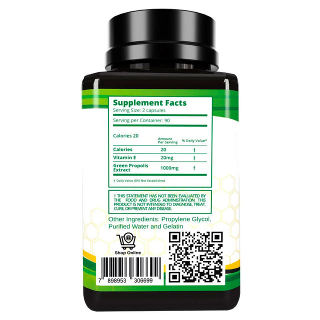 Vitamins & Supplements - 180 Capsules - Propolis Health Store Bee Propolis Softgel Longevity 180 Capsules - Boost Your Bee Therapy 3 Months Suply - Concentrate Minimum 25% Dry Extract - 1000mg Per 2 Capsules.