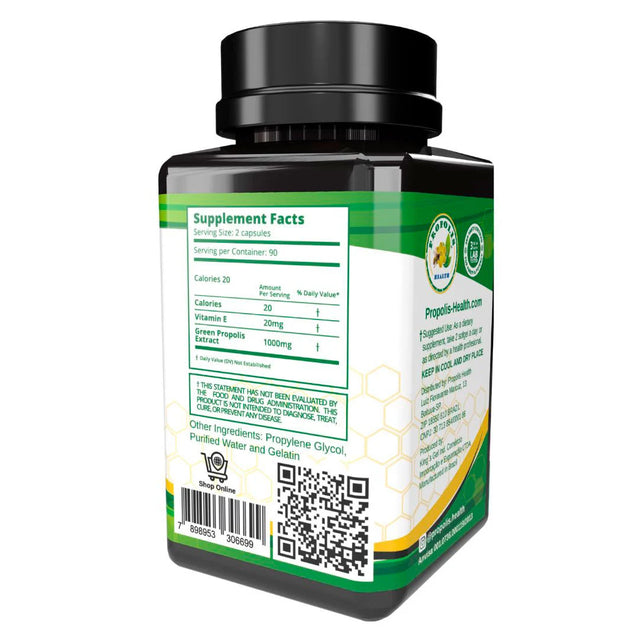 Vitamins & Supplements - 180 Capsules - Propolis Health Store Bee Propolis Softgel Longevity 180 Capsules - Boost Your Bee Therapy 3 Months Suply - Concentrate Minimum 25% Dry Extract - 1000mg Per 2 Capsules.