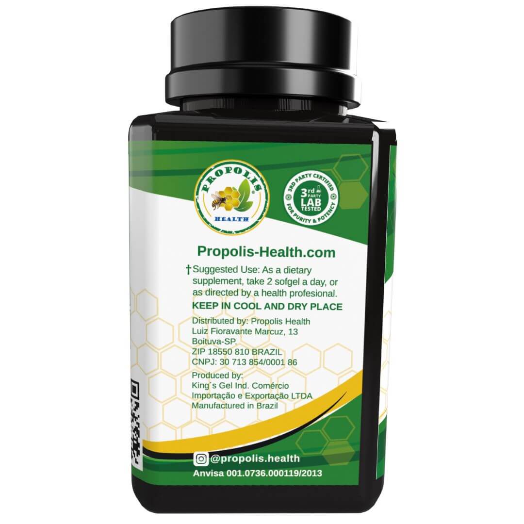 Bee Propolis Softgel Longevity 180 Capsules - Boost Your Bee Therapy 3 Months Suply - Concentrate Minimum 25% Dry Extract - 1000mg Per 2 Capsules.