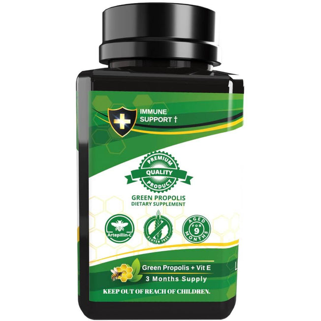 Bee Propolis Softgel Longevity 180 Capsules - Boost Your Bee Therapy 3 Months Suply - Concentrate Minimum 25% Dry Extract - 1000mg Per 2 Capsules.