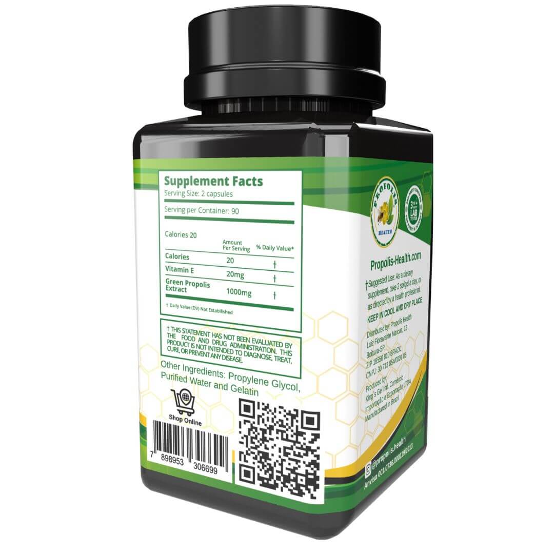 Bee Propolis Softgel Longevity 180 Capsules - Boost Your Bee Therapy 3 Months Suply - Concentrate Minimum 25% Dry Extract - 1000mg Per 2 Capsules.