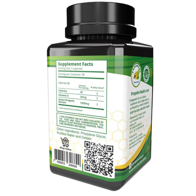 Bee Propolis Softgel Longevity 180 Capsules - Boost Your Bee Therapy 3 Months Suply - Concentrate Minimum 25% Dry Extract - 1000mg Per 2 Capsules.
