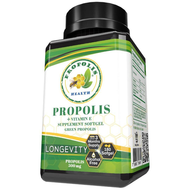 Bee Propolis Softgel Longevity 180 Capsules - Boost Your Bee Therapy 3 Months Suply - Concentrate Minimum 25% Dry Extract - 1000mg Per 2 Capsules.