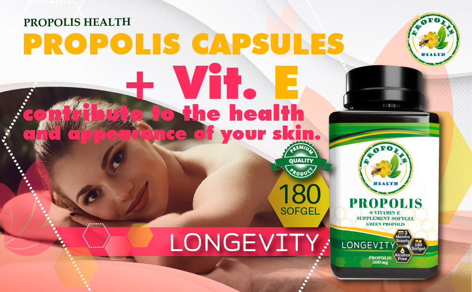 Vitamins & Supplements - 180 Capsules - Propolis Health Store Bee Propolis Softgel Longevity 180 Capsules - Boost Your Bee Therapy 3 Months Suply - Concentrate Minimum 25% Dry Extract - 1000mg Per 2 Capsules.