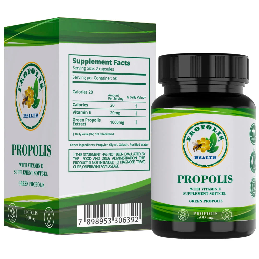 Bee Propolis Softgel 1000mg Daily - Brazilian Bee Propolis Extract - Immune Booster  - All Natural Allergy Supplement - Antioxidant -50 Days Supply