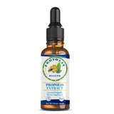 Green propolis tincture dropper bottle front label – 30 days supply of propolis drops, grain alcohol base